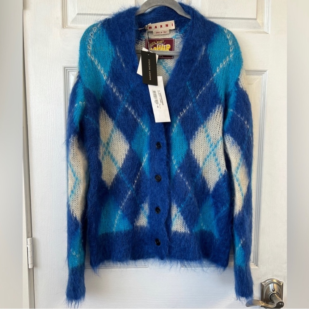 NWT Marni Mohair Sweater Cardigan Argyle